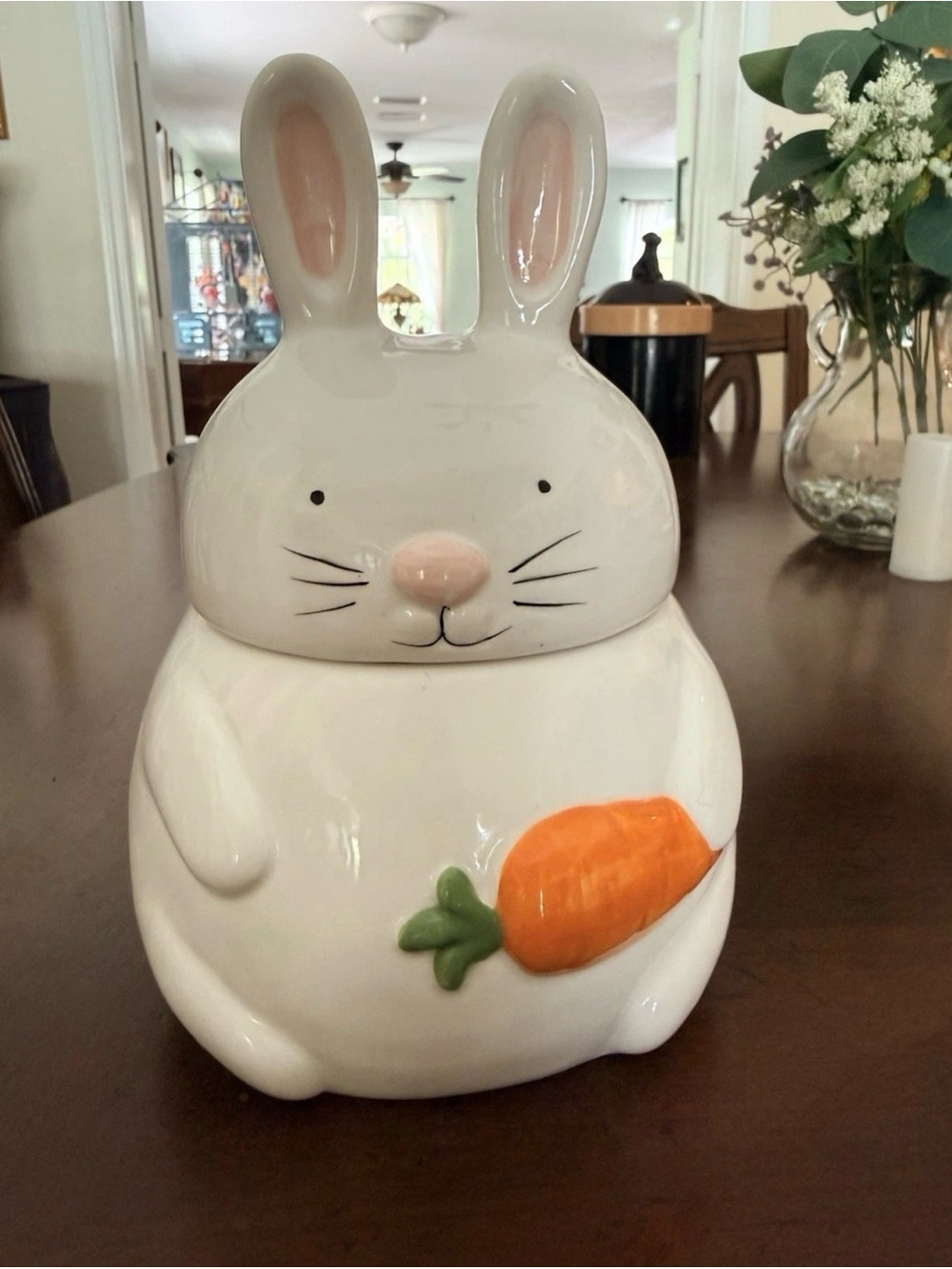 Arlington Designs Bunny Rabbit Cookie Jar Easter White Ceramic Carrot 10”